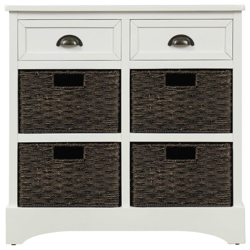 RusticStorage Cabinet with Two Drawers and Four  Classic Rattan Basket for Dining Room/Living Room (White) - Urban Living Furniture (Los Angeles, CA)