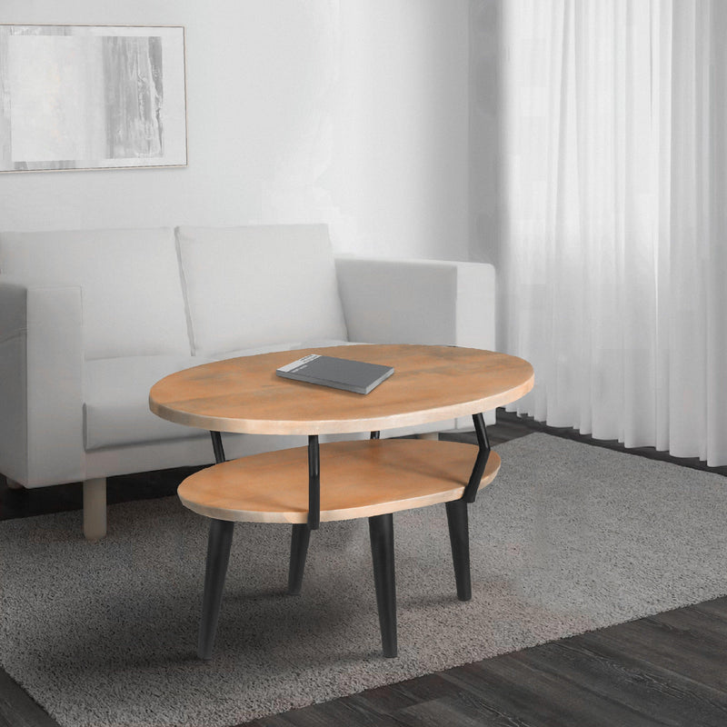 ManWood Oval Coffee Table with Open Shelf, Oak Brown and Black - Urban Living Furniture (Los Angeles, CA)