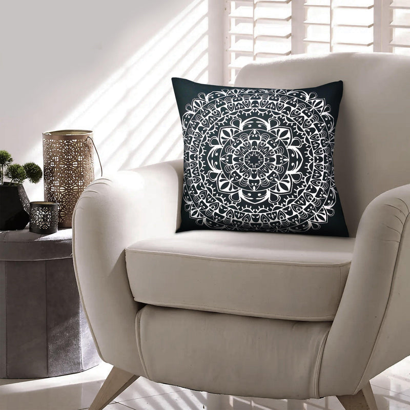 20 x 20Modern Square Cotton Accent Throw Pillow, Mandala Design Pattern, Black, White - Urban Living Furniture (Los Angeles, CA)