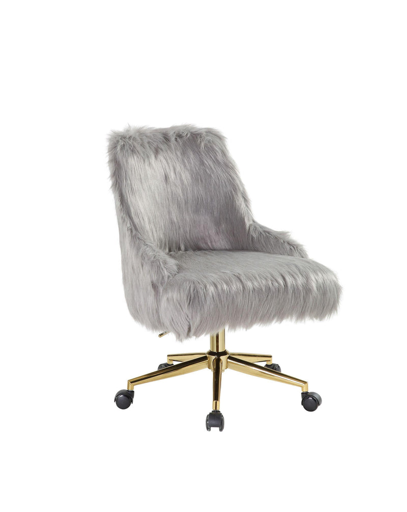 ACME Arundell II Office Chair in Gray Faux Fur & Gold Finish OF00123 - Urban Living Furniture (Los Angeles, CA)