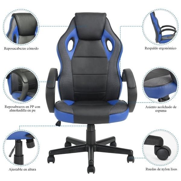 Gaming Office Chair with Fabric Adjustable Swivel, BLACK AND BLUE