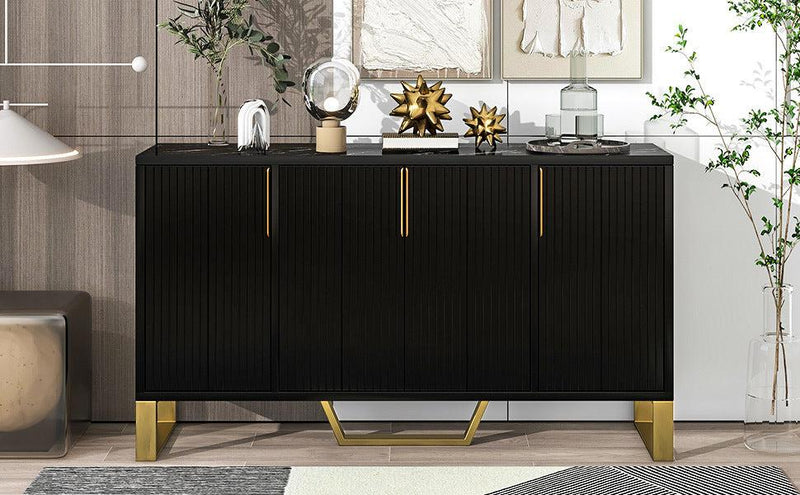 Modern sideboard with Four Doors, Metal handles & Legs and Adjustable Shelves Kitchen Cabinet (Black) - Urban Living Furniture (Los Angeles, CA)