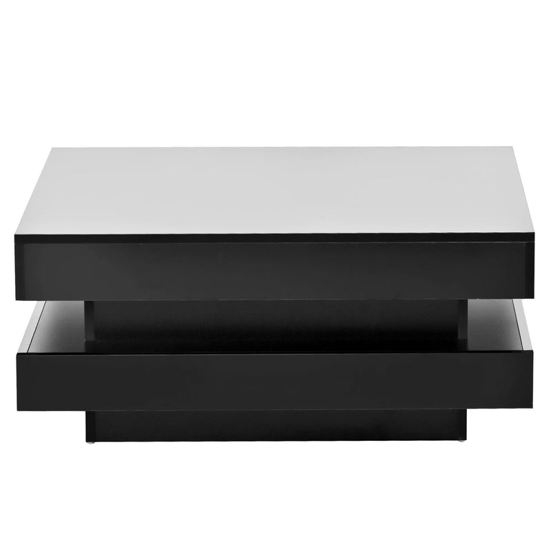 High Gloss Minimalist Design with plug-in 16-color LED Lights, 2-Tier Square Coffee Table, Center Table for Living Room, 31.5”x31.5”x14.2”,Black