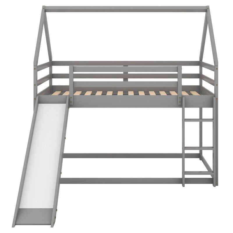 Twin Size Bunk House Bed with Slide and Ladder,Gray - Urban Living Furniture (Los Angeles, CA)