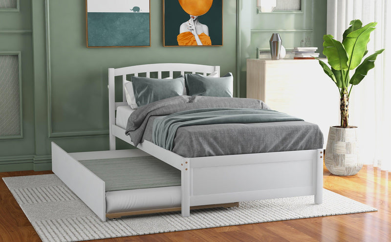 Twin size Platform Bed Wood Bed Frame with Trundle, White - Urban Living Furniture (Los Angeles, CA)