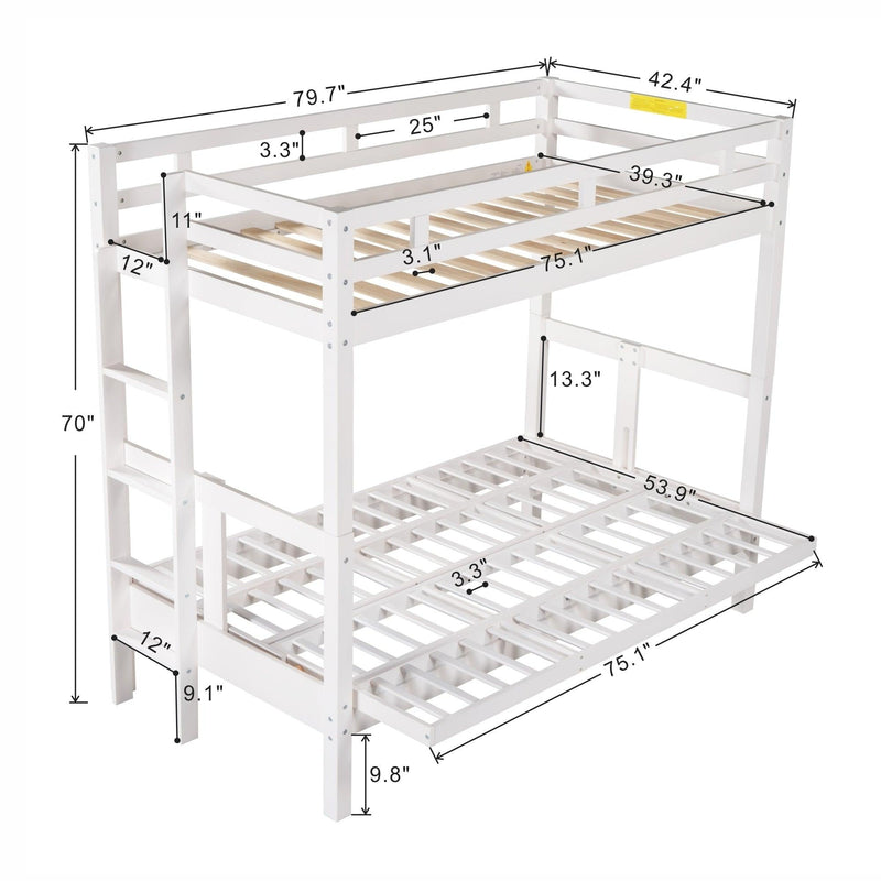 Twin over Full Convertible Bunk Bed - White