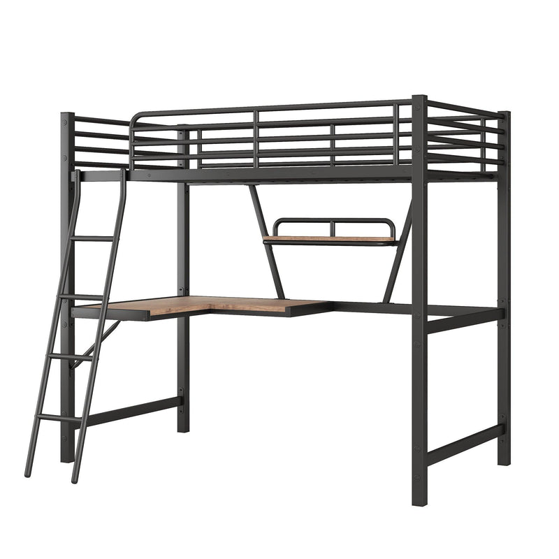 Twin Size Loft Metal&MDF Bed with Desk and Shelf, Black - Urban Living Furniture (Los Angeles, CA)