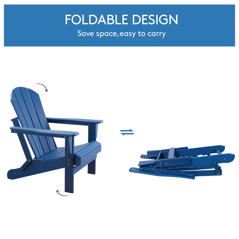 Folding Adirondack Chair Outdoor, Poly Lumber Weather Resistant Patio Chairs for Garden, Deck, Backyard, Lawn Furniture, Easy Maintenance & Classic Adirondack Chairs Design, Navy Blue - Urban Living Furniture (Los Angeles, CA)