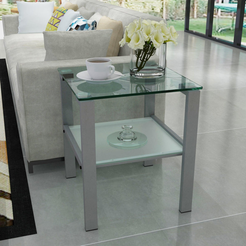 Glass two layer tea table, small round table, bedroom corner table, living room grey side table - Urban Living Furniture (Los Angeles, CA)