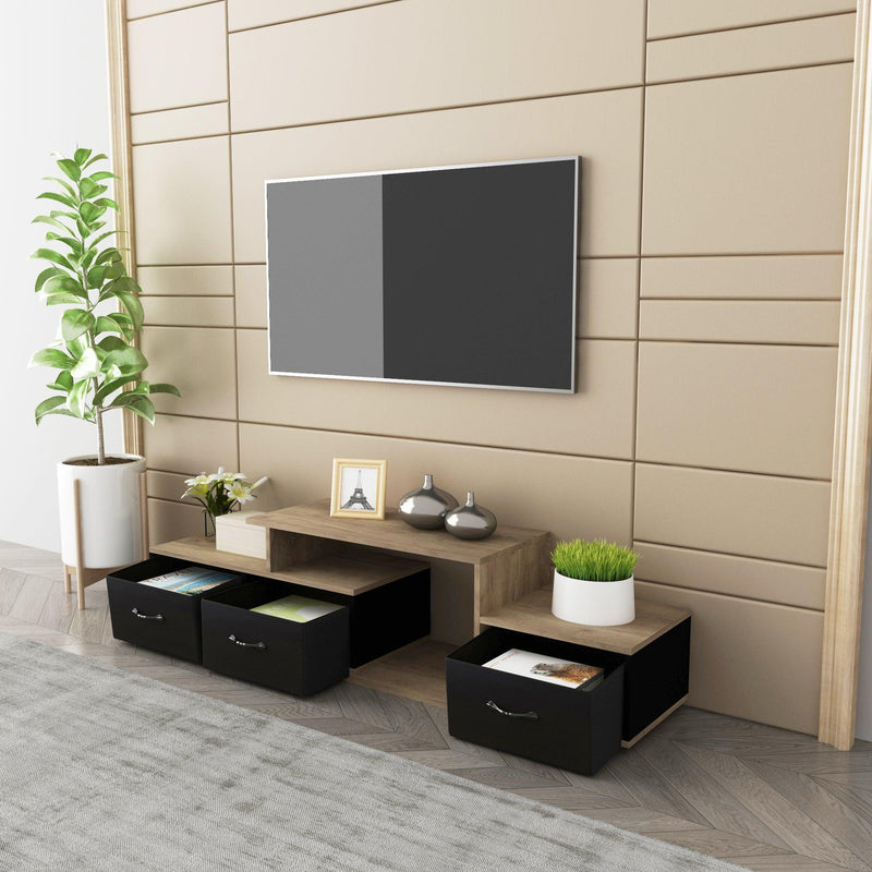 Mordern TV Stand with quick assemble,wood grain and black easy open fabrics drawers for TV Cabinet,can be assembled in Lounge Room, Living Room or Bedroom,High quality furniture - Urban Living Furniture (Los Angeles, CA)