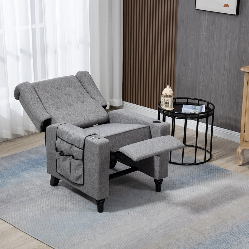 Arm Pushing Recliner Chair,Modern Button Tufted Wingback Push Back Recliner Chair, Living Room Chair Fabric Pushback Manual Single Reclining Sofa Home Theater Seating for Bedroom,Darkn Gray
