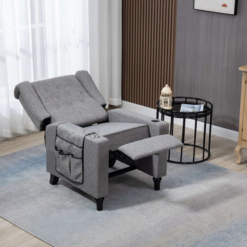 Arm Pushing Recliner Chair,Modern Button Tufted Wingback Push Back Recliner Chair, Living Room Chair Fabric Pushback Manual Single Reclining Sofa Home Theater Seating for Bedroom,Darkn Gray - Urban Living Furniture (Los Angeles, CA)