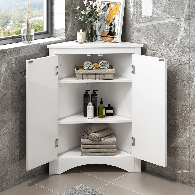 White Triangle BathroomStorage Cabinet with Adjustable Shelves, Freestanding Floor Cabinet for Home Kitchen - Urban Living Furniture (Los Angeles, CA)