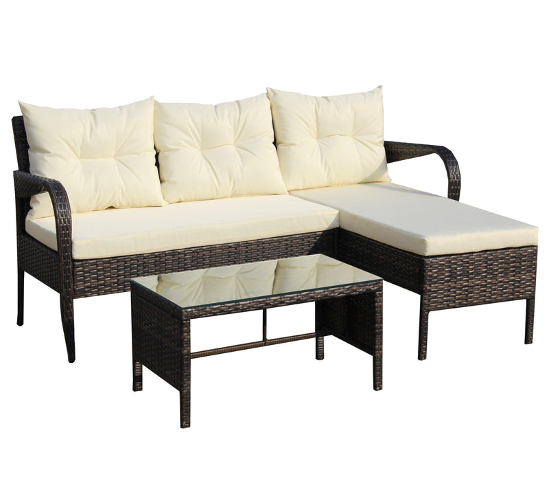 Outdoor patio Furniture sets 3 piece Conversation set wicker Ratten Sectional Sofa With Seat Cushions(Beige Cushion) - Urban Living Furniture (Los Angeles, CA)