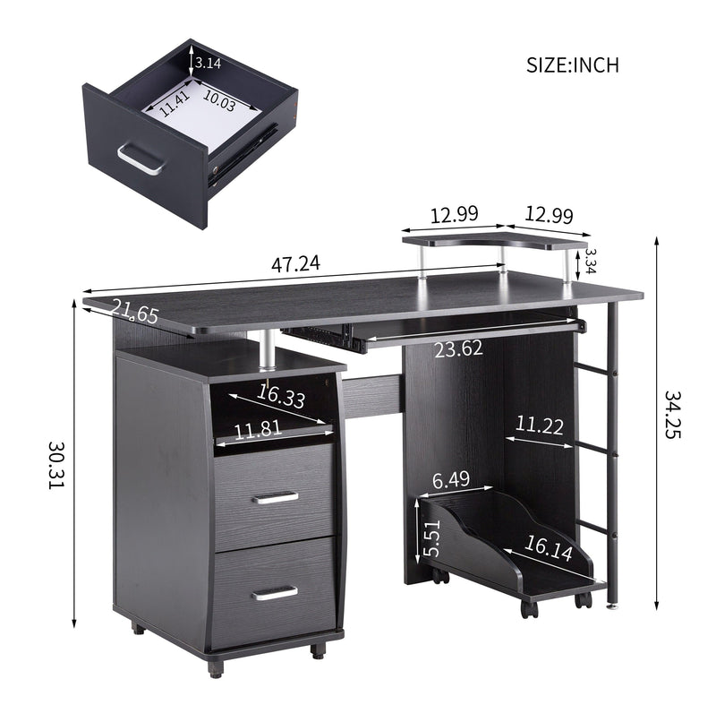 solid wood computer Desk,office table with PC droller,Storage shelves and file cabinet , two drawers, CPU tray,a shelf  used for planting, single , black. 47.24''L 21.65''W 34.35''H - Urban Living Furniture (Los Angeles, CA)