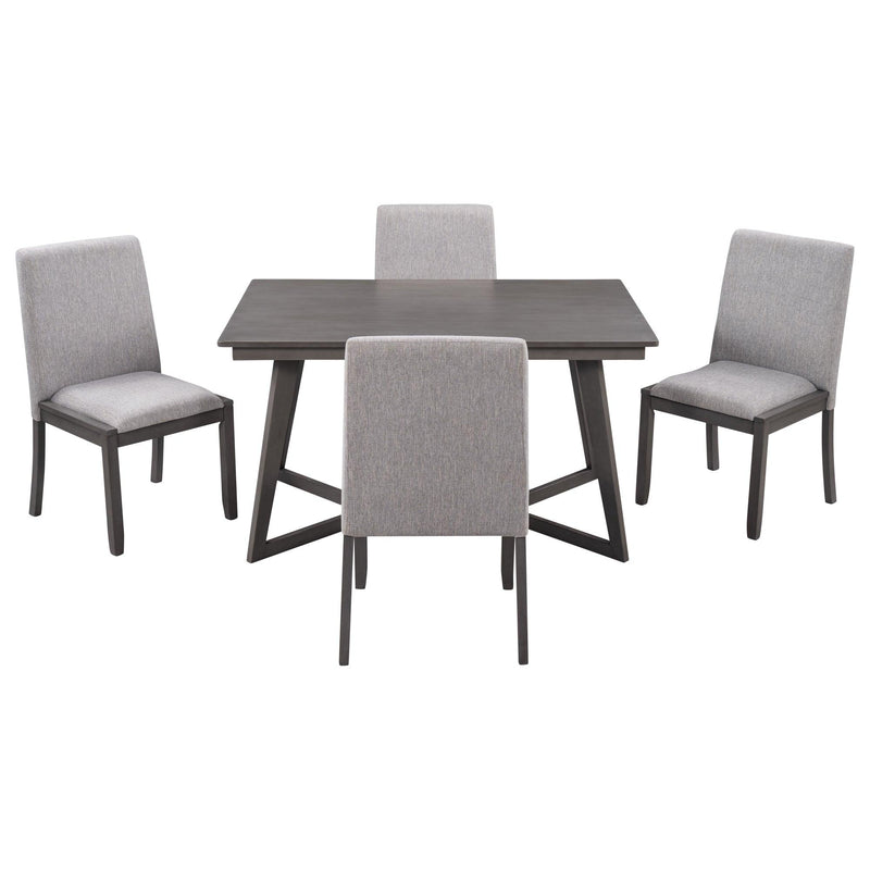 5-Piece Dining Set, Wood Rectangular Table with 4 Linen Fabric Chairs, Gray - Urban Living Furniture (Los Angeles, CA)