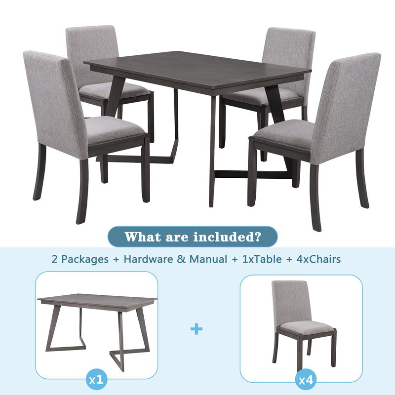 5-Piece Dining Set, Wood Rectangular Table with 4 Linen Fabric Chairs, Gray - Urban Living Furniture (Los Angeles, CA)