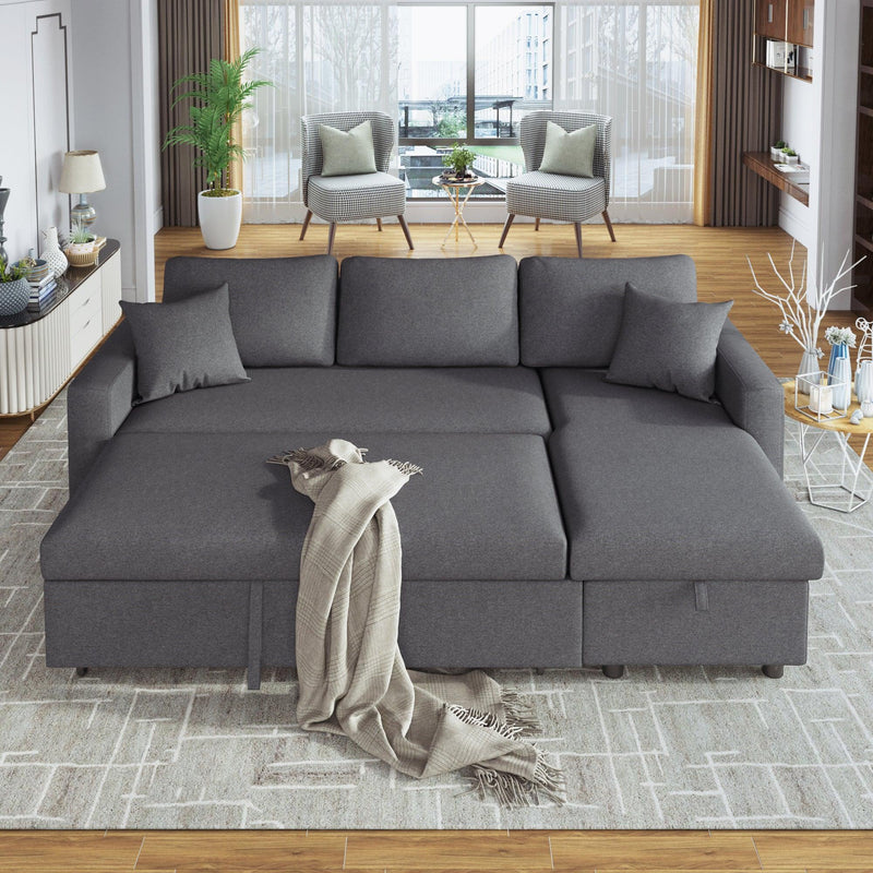 Upholstery  Sleeper Sectional Sofa Grey withStorage Space, 2 Tossing Cushions - Urban Living Furniture (Los Angeles, CA)