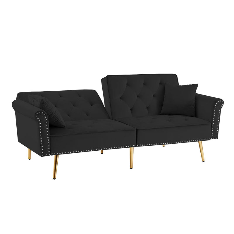 Modern Velvet Tufted Sofa Couch with 2 Pillows and Nailhead Trim, Loveseat Sofa Futon Sofa Bed with Metal Legs  for Living Room. - Urban Living Furniture (Los Angeles, CA)