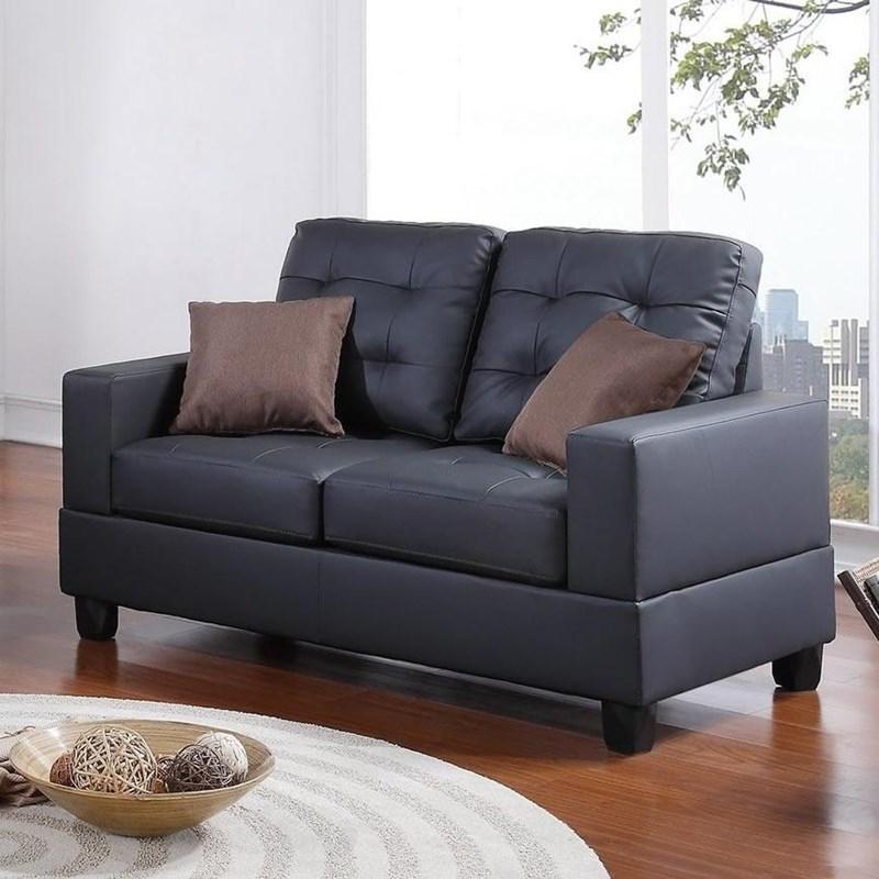 Living Room Furniture 2pc Sofa Set Black Faux Leather Tufted Sofa Loveseat w Pillows Cushion Couch - Urban Living Furniture (Los Angeles, CA)