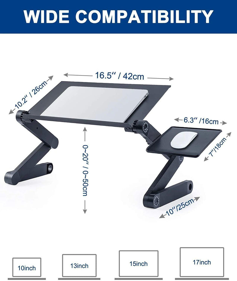 Adjustable Laptop Desk, Laptop Stand for Bed Portable Lap Desk Foldable Table Workstation Notebook Riser with Mouse Pad, Ergonomic Computer Tray Reading Holder Bed Tray Standing Desk, 2 Cooling Fan - Urban Living Furniture (Los Angeles, CA)