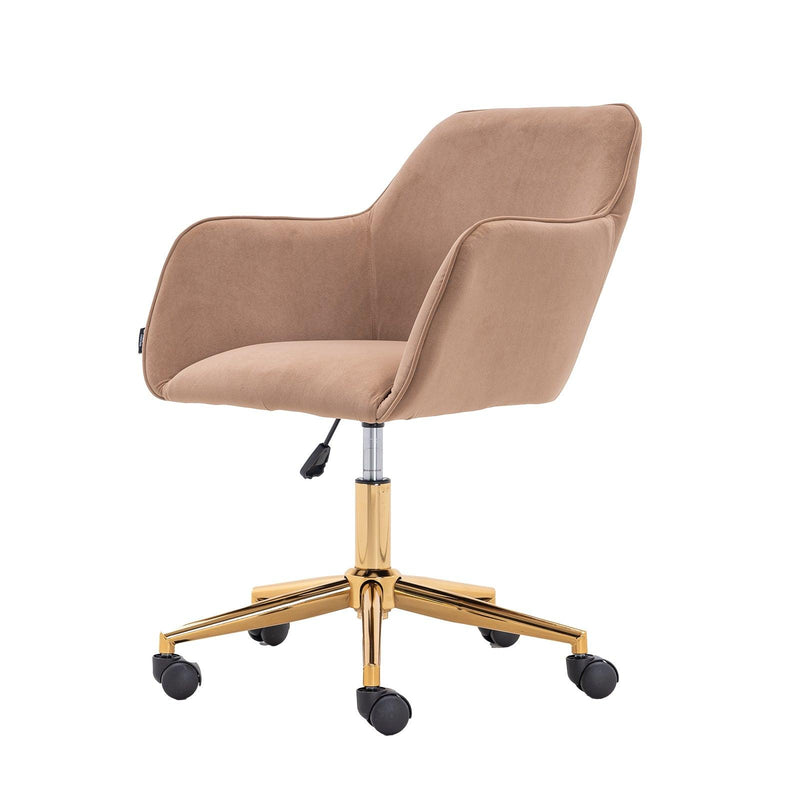 Modern Velvet Fabric Material Adjustable Height 360 revolving Home Office Chair with Gold Metal Legs and Universal Wheels for Indoor,Light Coffee Brown - Urban Living Furniture (Los Angeles, CA)