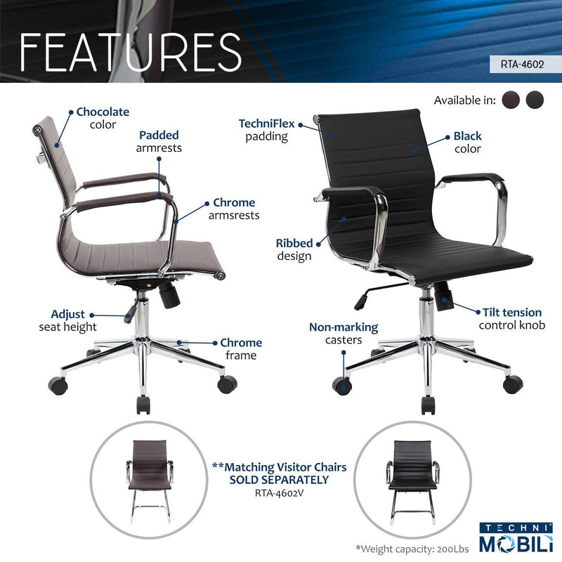 Techni MobiliModern Medium Back Executive Office Chair, Chocolate - Urban Living Furniture (Los Angeles, CA)