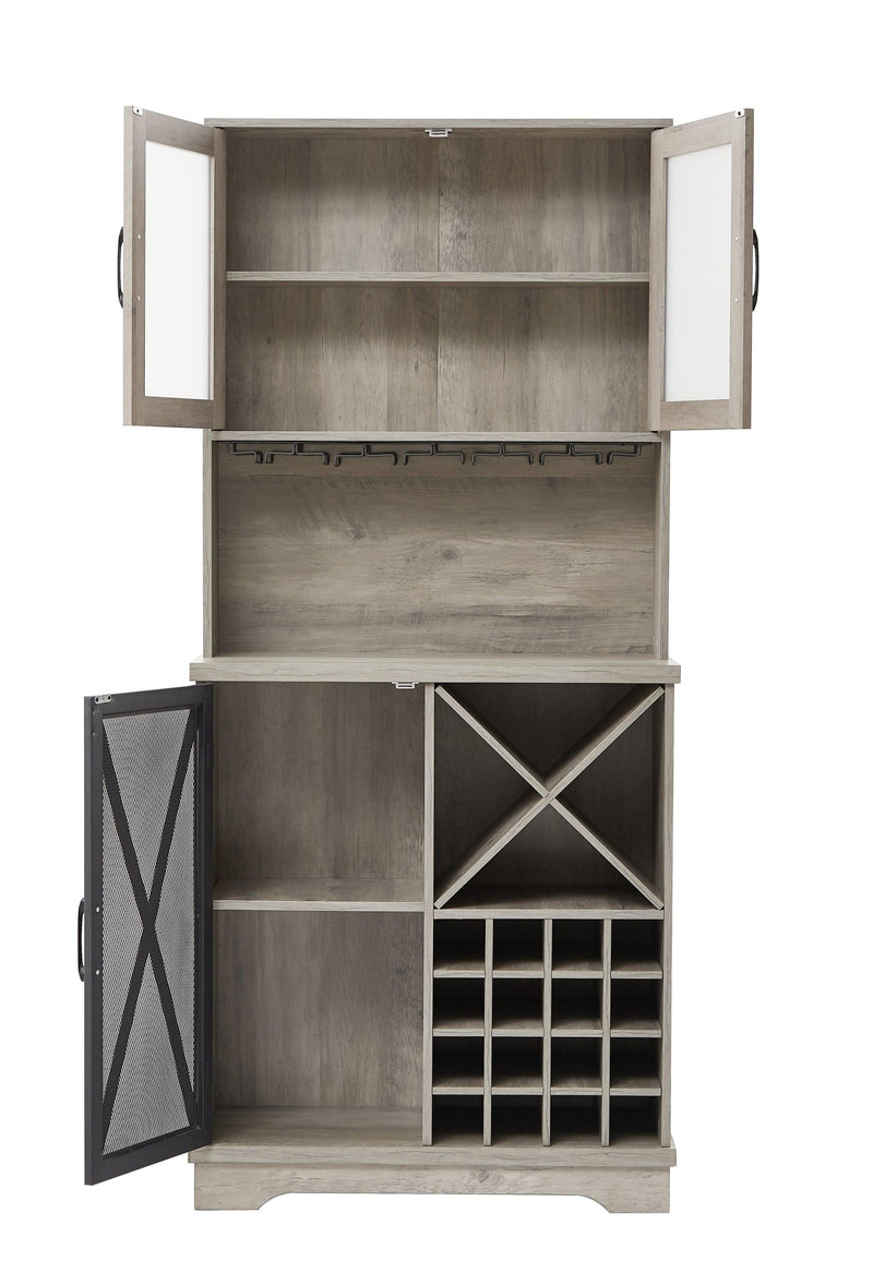 Farmhouse Wine Cabinet , Large Capacity Kitchen SideboardStorage Cabinet With Wine Rack And Glass Holder, Adjustable Shelf And 16 Square Compartments (Gray, 31.50" W*13.4" D*71.06"H) - Urban Living Furniture (Los Angeles, CA)