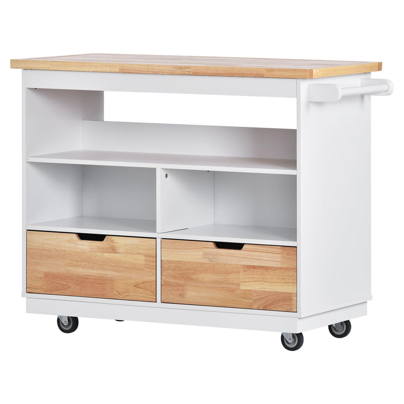 Kitchen Cart Rolling Mobile Kitchen Island Solid Wood Top, Kitchen Cart With 2 Drawers,Tableware Cabinet（White） - Urban Living Furniture (Los Angeles, CA)