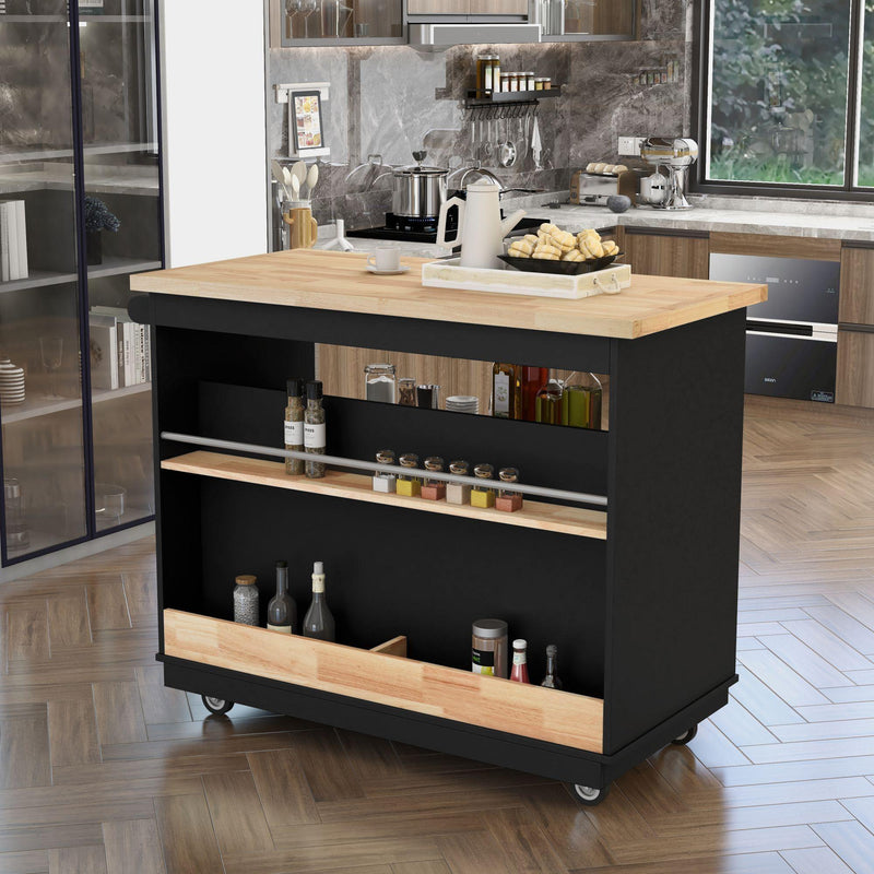 Kitchen Cart Rolling Mobile Kitchen Island Solid Wood Top, Kitchen Cart With 2 Drawers,Tableware Cabinet（Black） - Urban Living Furniture (Los Angeles, CA)