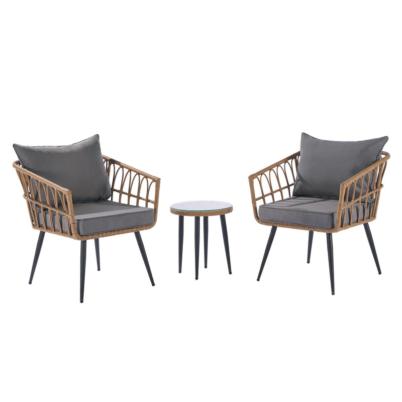 Outdoor Garden Rattan Furniture Sofa Set Wood+Dark Gray - Urban Living Furniture (Los Angeles, CA)