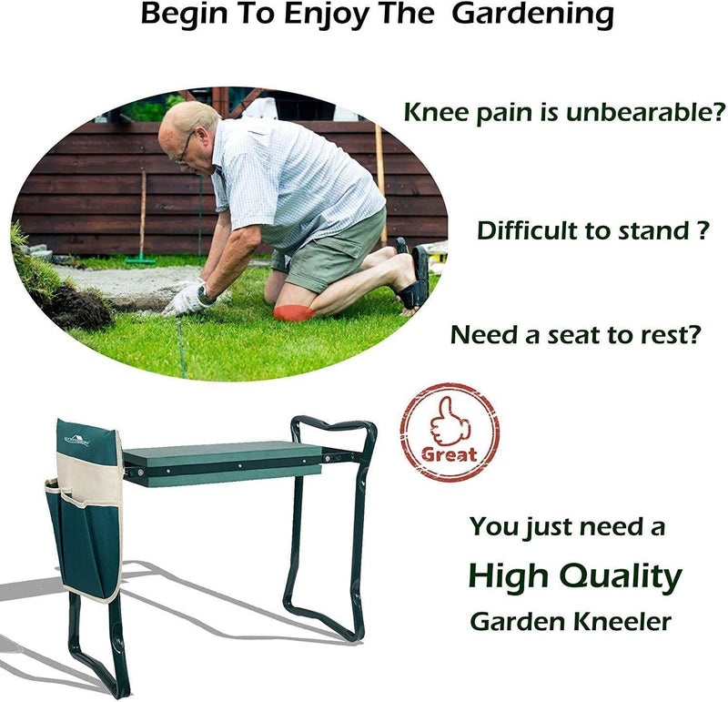 Outdoor 2-in-1 Garden Stool and Kneeler, Garden Bench with Tool Bags, Kneeling Pad, Gift for Parent, Portable, Green - Urban Living Furniture (Los Angeles, CA)