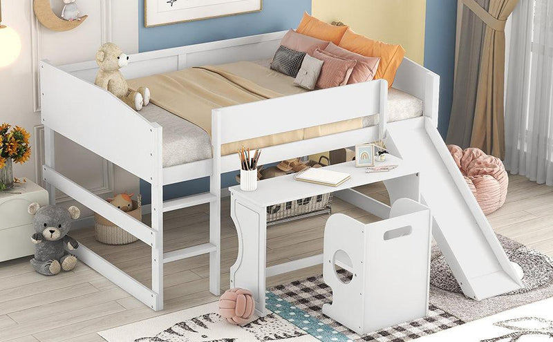 Low Study Full Loft Bed with Rolling Portable Desk and Chair,Multiple Functions Bed- White - Urban Living Furniture (Los Angeles, CA)