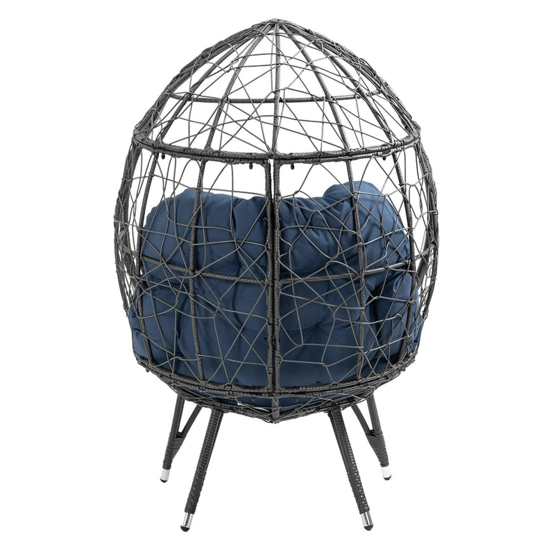 Outdoor Patio Wicker Egg Chair Indoor Basket Wicker Chair with Navy Cusion for Backyard Poolside - Urban Living Furniture (Los Angeles, CA)