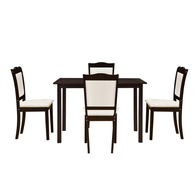 5-Piece Wood Dining Table Set Simple Style Kitchen Dining Set Rectangular Table with Upholstered Chairs for Limited Space (Espresso)