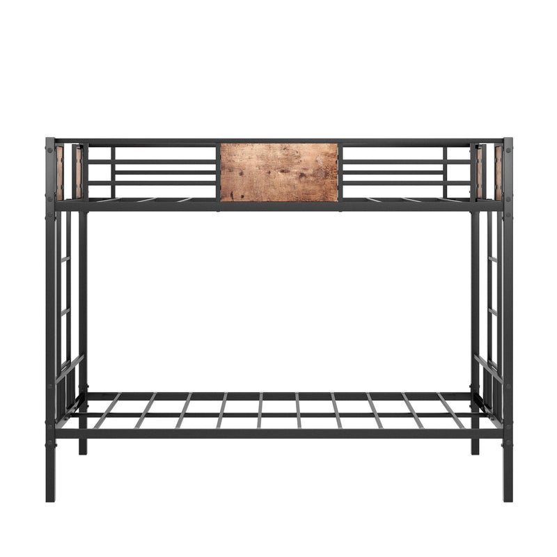 Bunk Bed Twin Over Twin Size Metal Bunk Bed with Ladder and Full-Length Guardrail, Metal Bunk Bed,Storage Space, No Box Spring Needed, Noise Free, Black