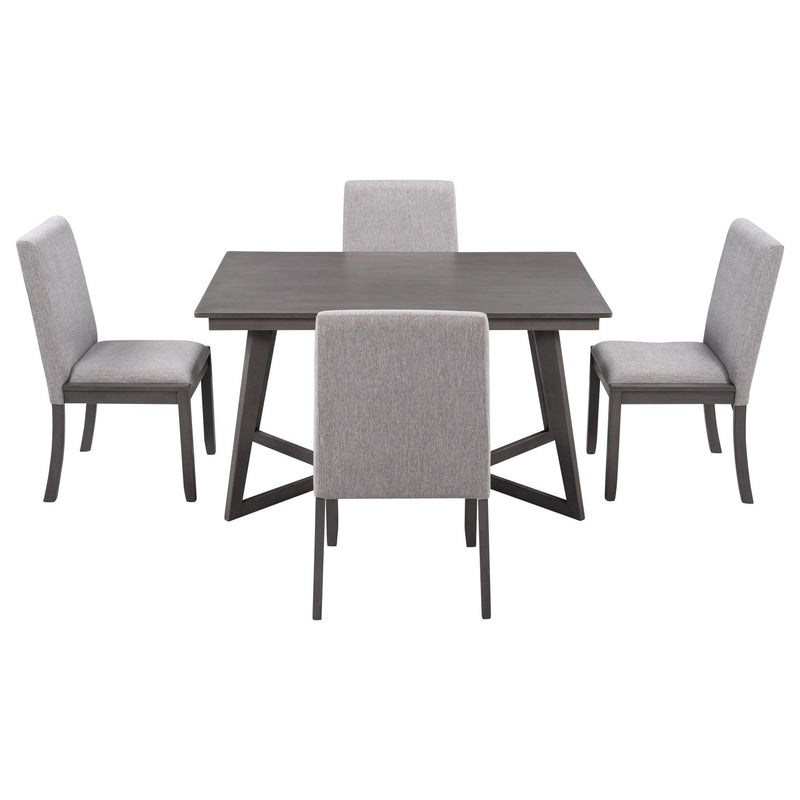 5-Piece Dining Set, Wood Rectangular Table with 4 Linen Fabric Chairs, Gray - Urban Living Furniture (Los Angeles, CA)