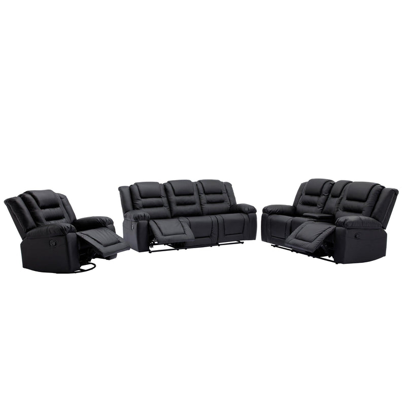 3 Pieces Recliner Sofa Sets,PU Leather Lounge Chair Loveseat Reclining Couch for Living Room,Black