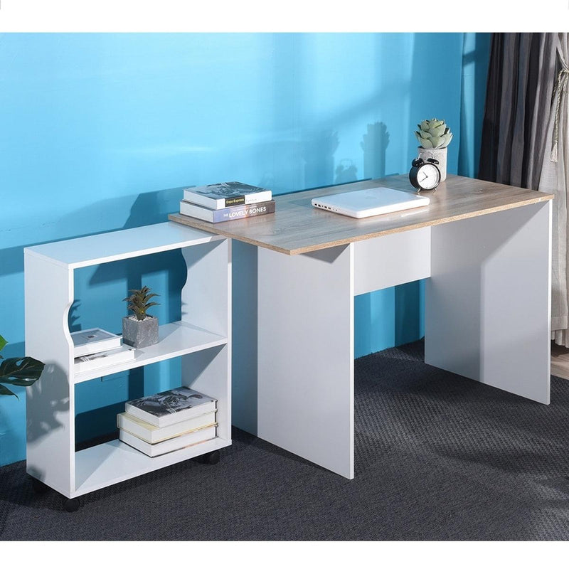 47.4" L Computer Desk with movable bookcase, oak & white - Urban Living Furniture (Los Angeles, CA)