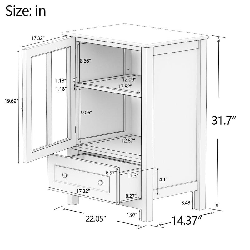 BuffetStorage cabinet with single glass doors and unique bell handle