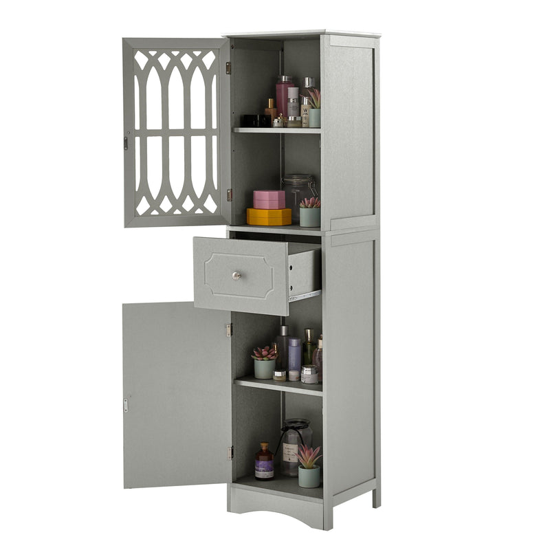 Tall Bathroom Cabinet, FreestandingStorage Cabinet with Drawer and Doors, MDF Board, Acrylic Door, Adjustable Shelf, Grey - Urban Living Furniture (Los Angeles, CA)