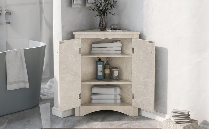 White Marble Triangle BathroomStorage Cabinet with Adjustable Shelves, Freestanding Floor Cabinet for Home Kitchen - Urban Living Furniture (Los Angeles, CA)