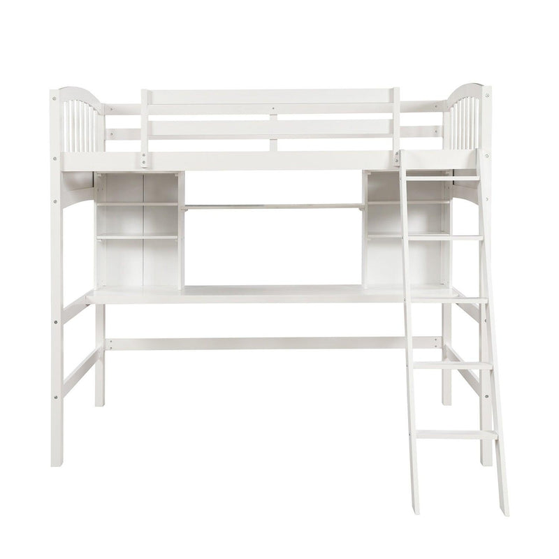 Twin size Loft Bed withStorage Shelves, Desk and Ladder, White - Urban Living Furniture (Los Angeles, CA)