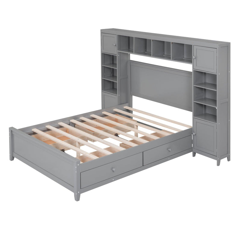 Full Size Wooden Bed With All-in-One Cabinet and Shelf, Gray - Urban Living Furniture (Los Angeles, CA)