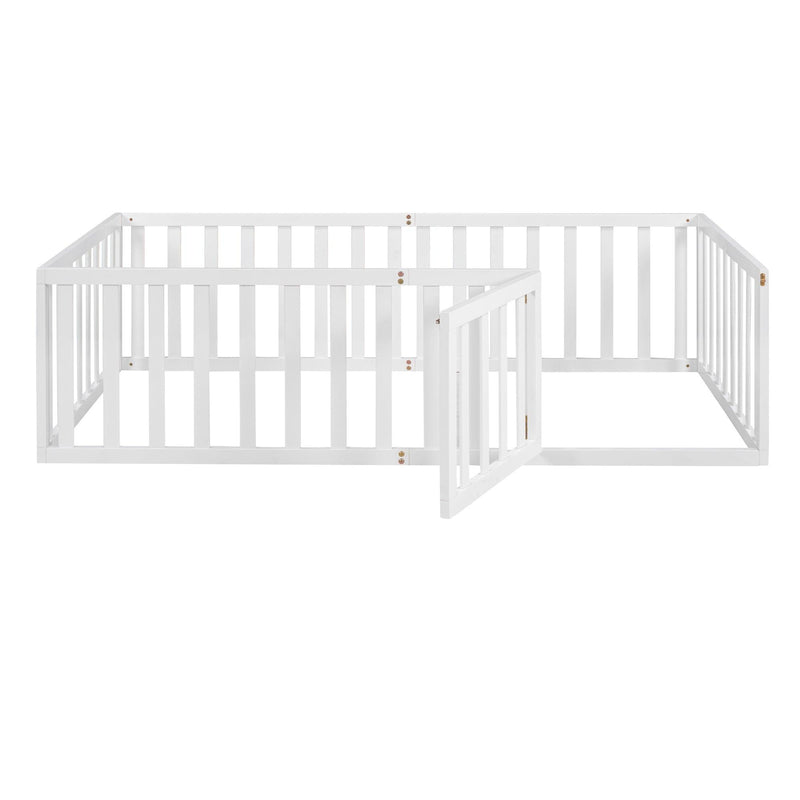 Twin Size Wood Floor Bed Frame with Fence and Door, White - Urban Living Furniture (Los Angeles, CA)