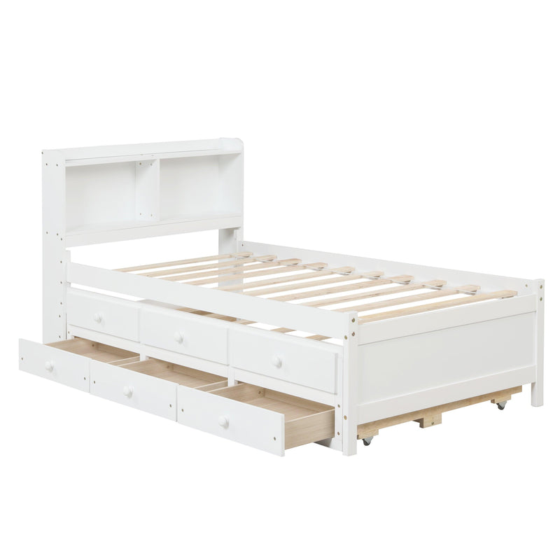 Twin Bed with Bookcase,Twin Trundle,Drawers,White - Urban Living Furniture (Los Angeles, CA)