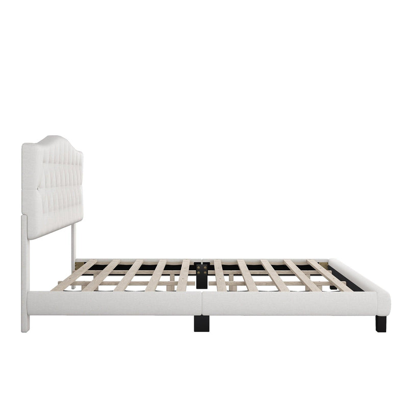 Upholstered Platform Bed with Saddle Curved Headboard and Diamond Tufted Details, Full, Beige - Urban Living Furniture (Los Angeles, CA)