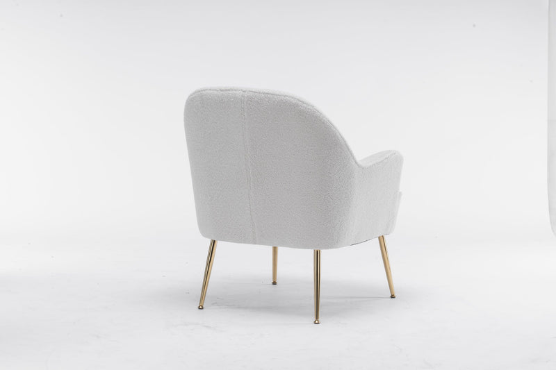 Modern Soft White Teddy fabric Ivory Ergonomics Accent Chair Living Room Chair Bedroom Chair Home Chair With Gold Legs And Adjustable Legs For Indoor Home - Urban Living Furniture (Los Angeles, CA)