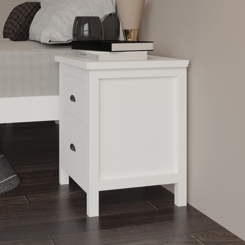 Versatile White 2-Drawers Nightstand, Bedside Table, End Table for Living Room Bedroom, Assembled with Sturdy Solid Wood