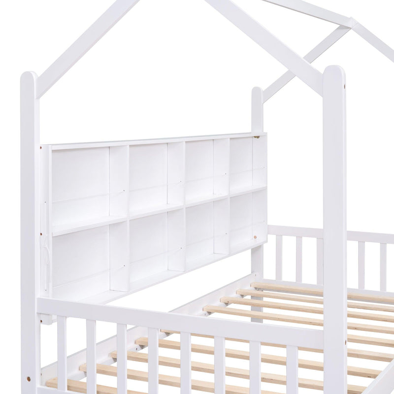 Wooden Twin Size House Bed with 2 Drawers,Kids Bed withStorage Shelf, White - Urban Living Furniture (Los Angeles, CA)